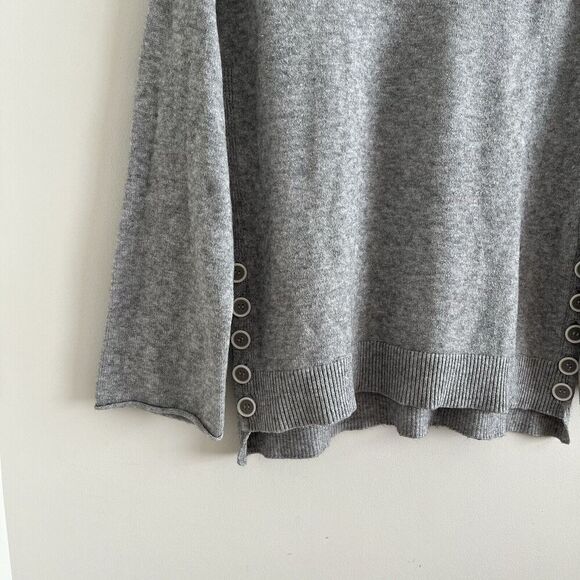 Anthropologie Boat Neck Pullover Sweater S Gray Oversized Buttons Preppy Boho - Picture 7 of 10